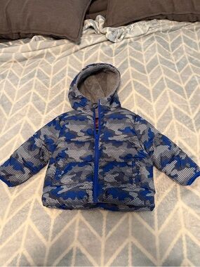 Swiss Tech Blue & Gray Camo Hooded Coat